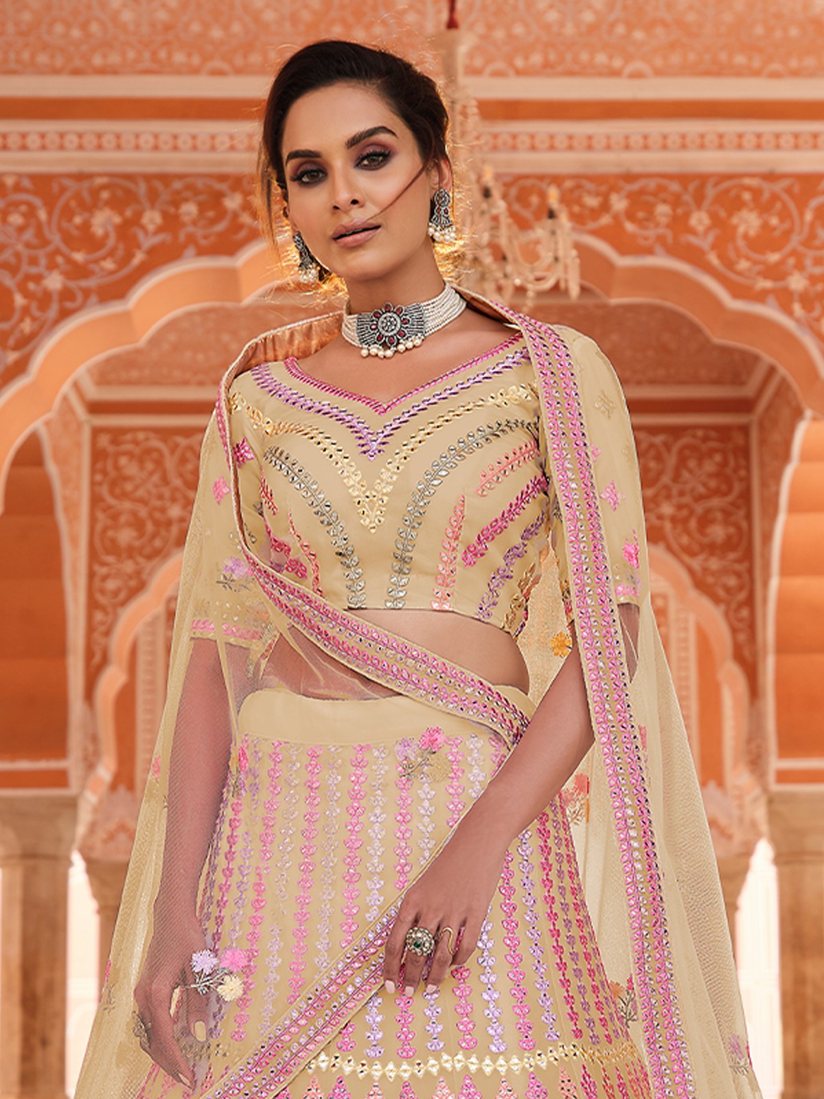 Yellow Embroidered Organza Semi Stitched Lehenga With Unstitched Blouse
