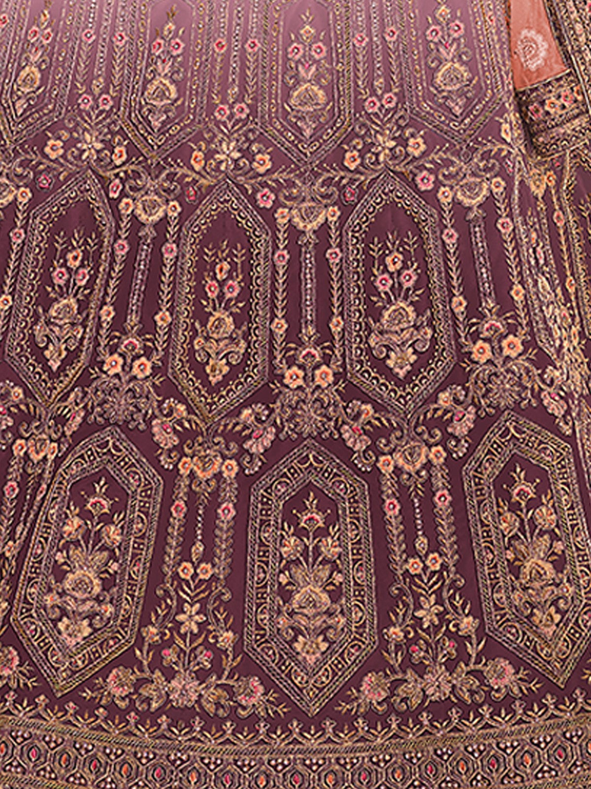 Purple Embroidered Velvet Semi Stitched Lehenga With Unstitched Blouse