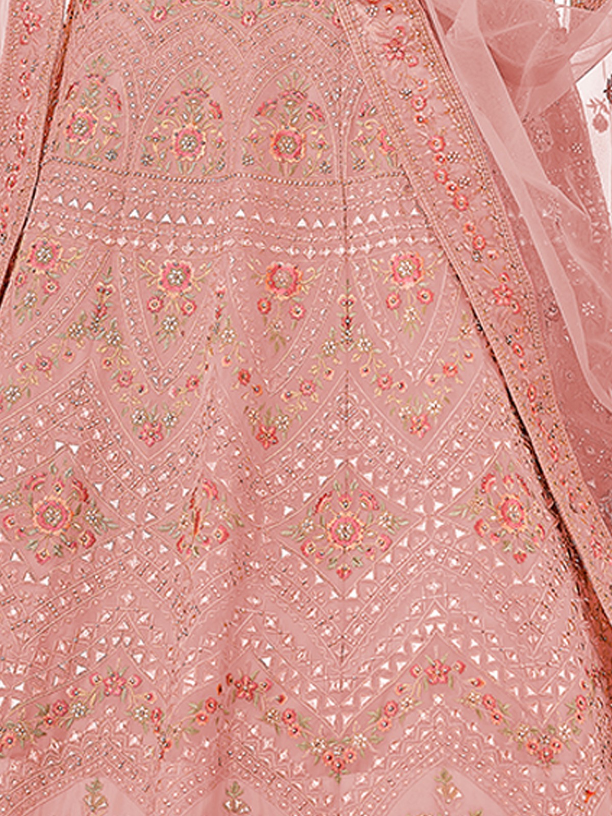 Pink Embroidered Organza Semi Stitched Lehenga With Unstitched Blouse