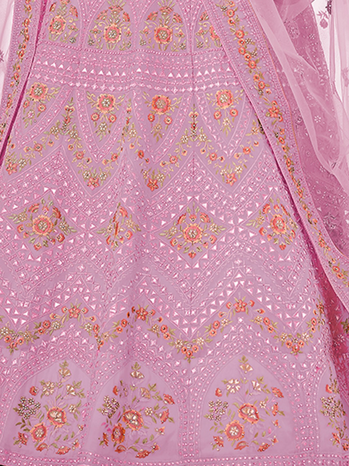 Purple Embroidered Organza Semi Stitched Lehenga With Unstitched Blouse