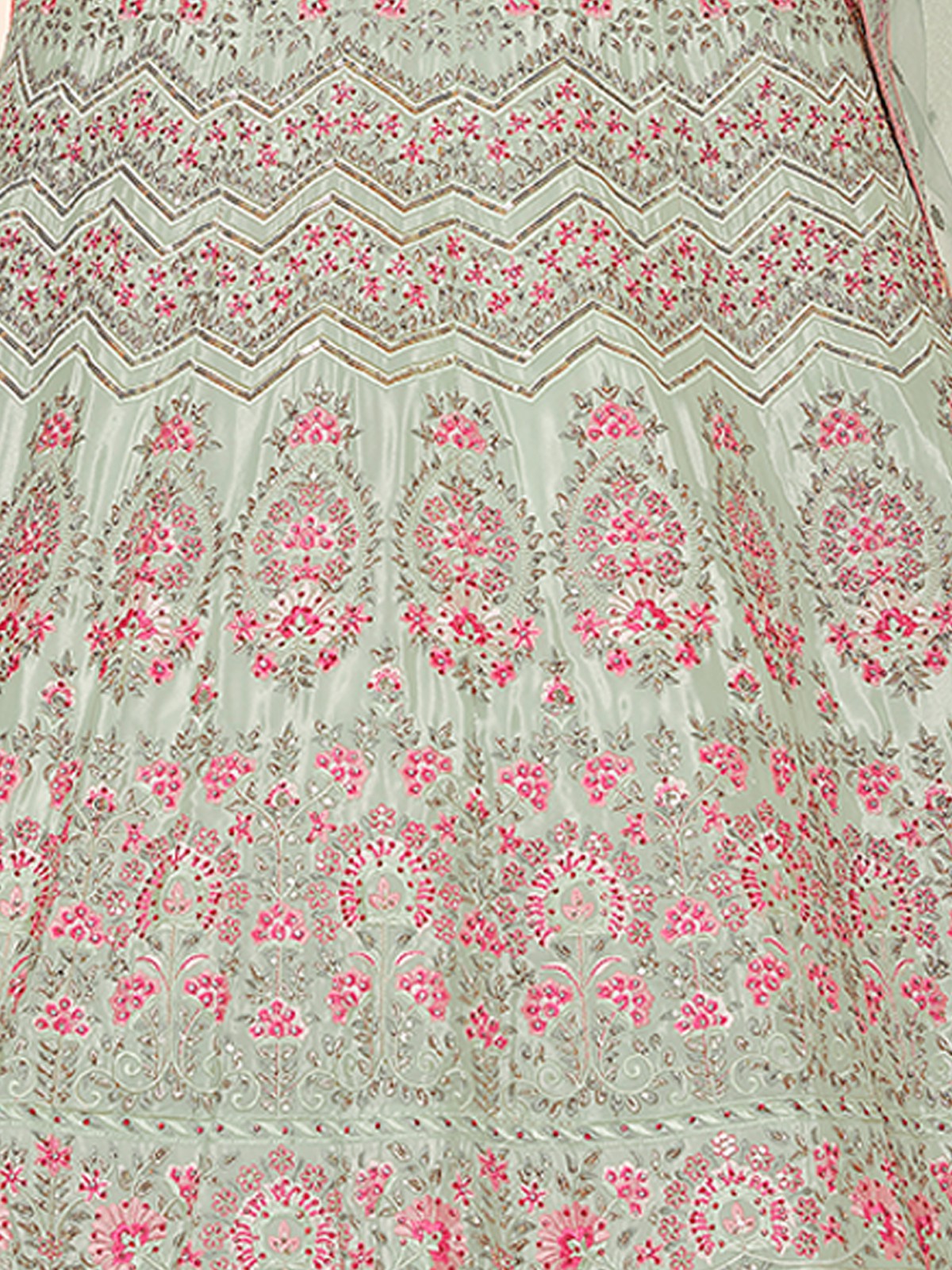 Green Crepe Semi Stitched Lehenga With Unstitched Blouse