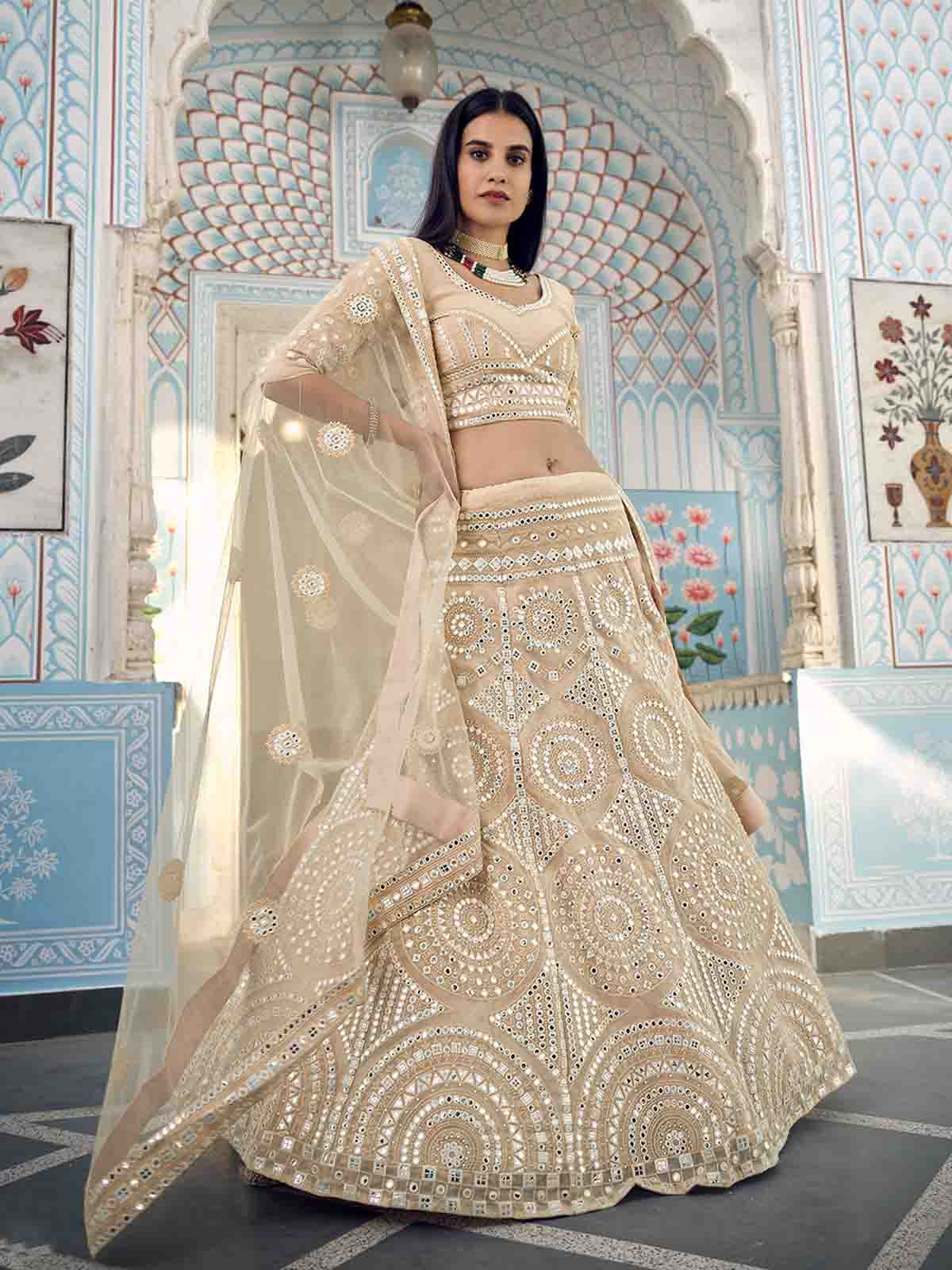 Beige Stunning Semi Stitched Lehenga With Unstitched Blouse