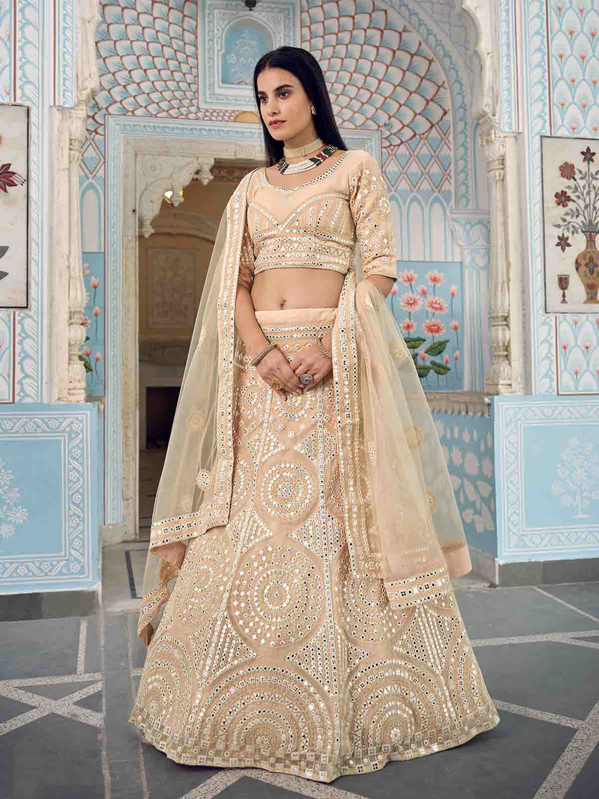 Beige Stunning Semi Stitched Lehenga With Unstitched Blouse
