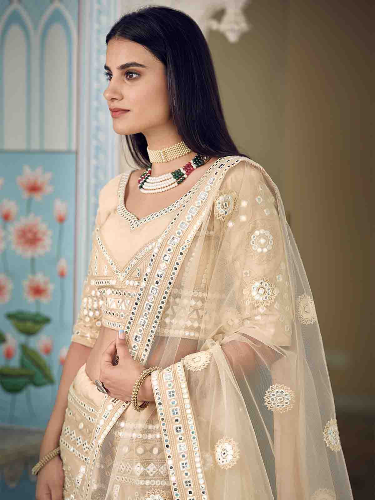 Beige Stunning Semi Stitched Lehenga With Unstitched Blouse