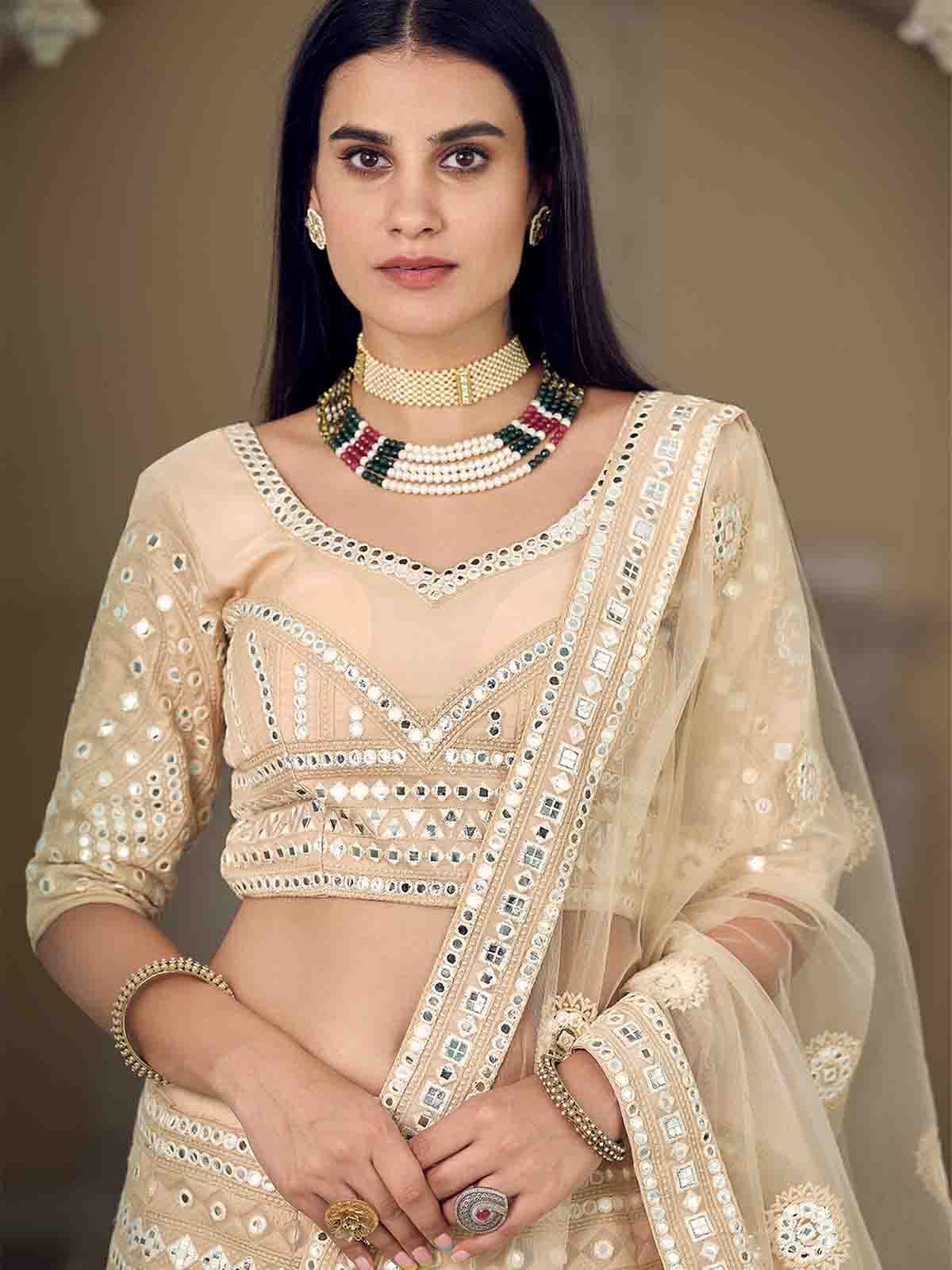 Beige Stunning Semi Stitched Lehenga With Unstitched Blouse