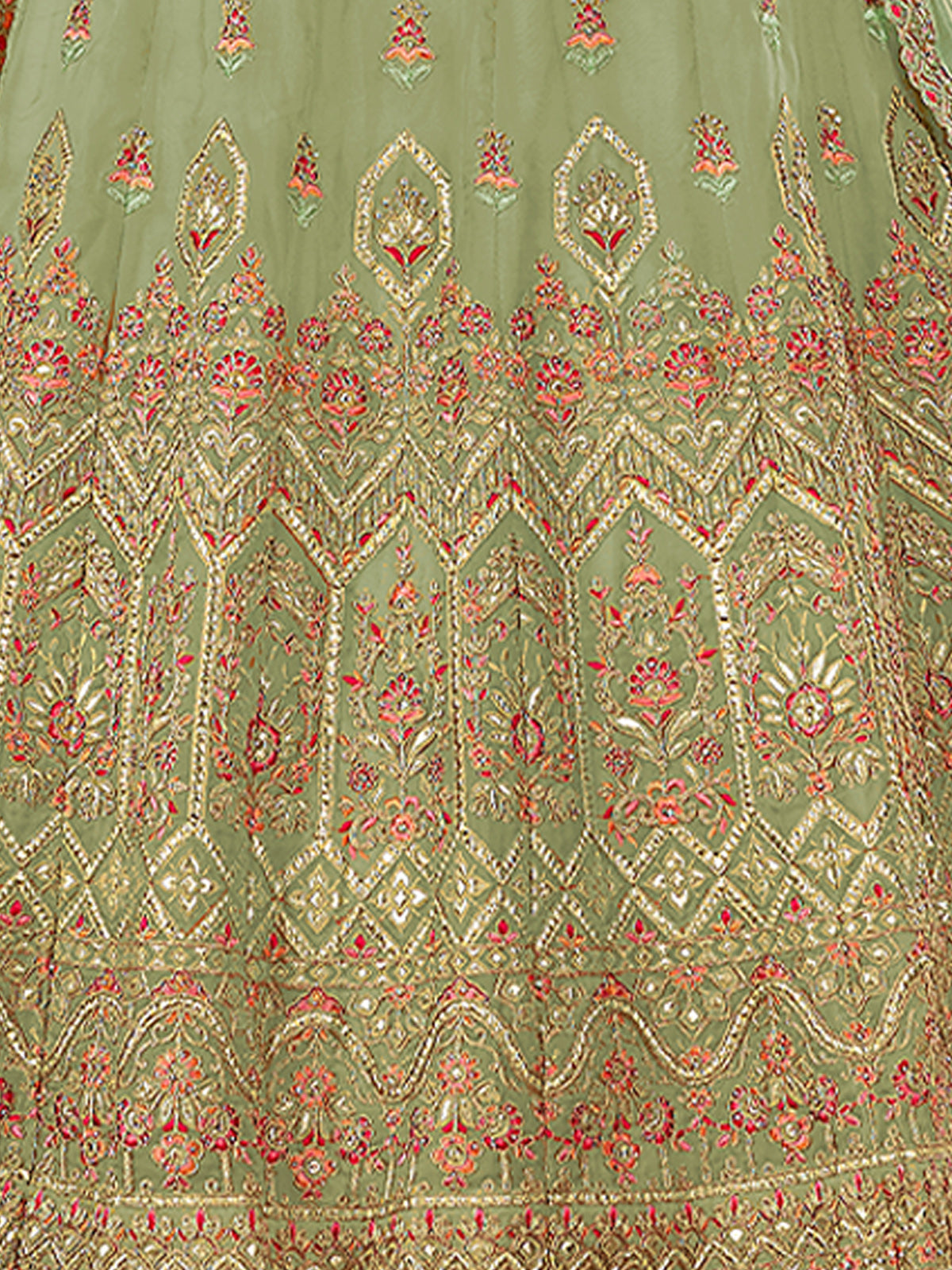 Green Organza Semi Stitched Lehenga With Unstitched Blouse