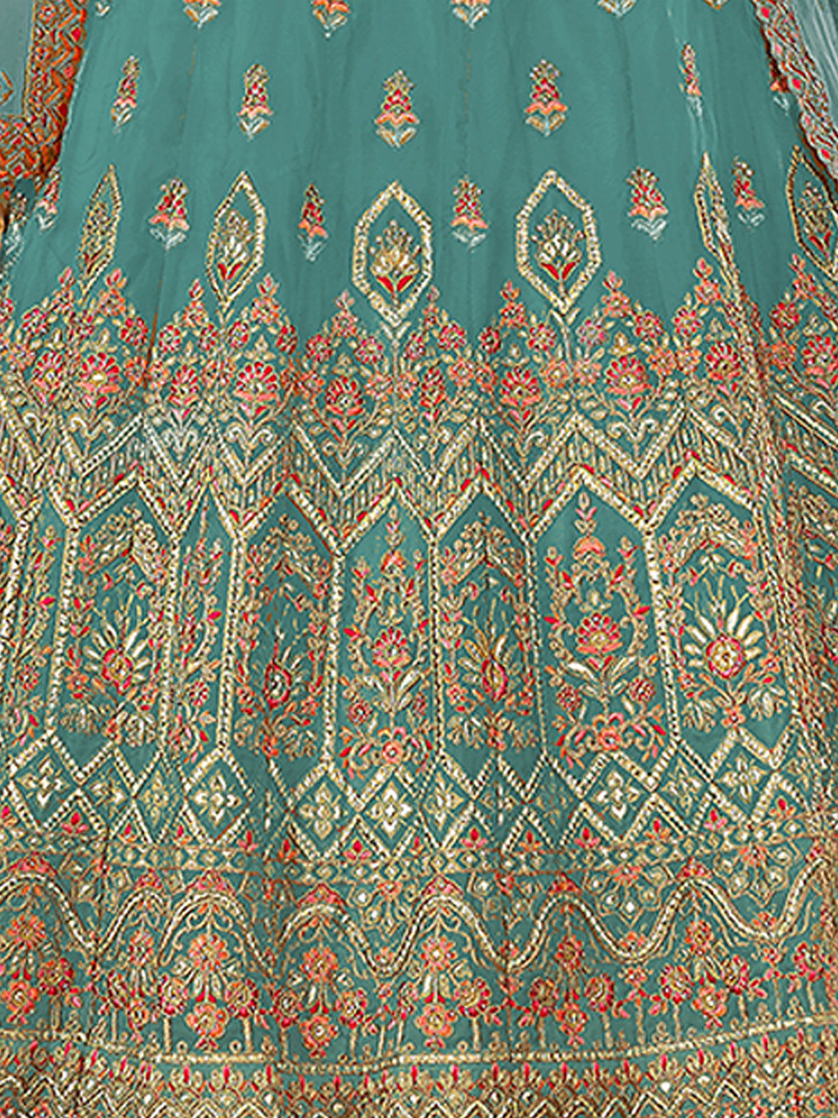 Light Blue Embroidered Organza Semi Stitched Lehenga With Unstitched Blouse