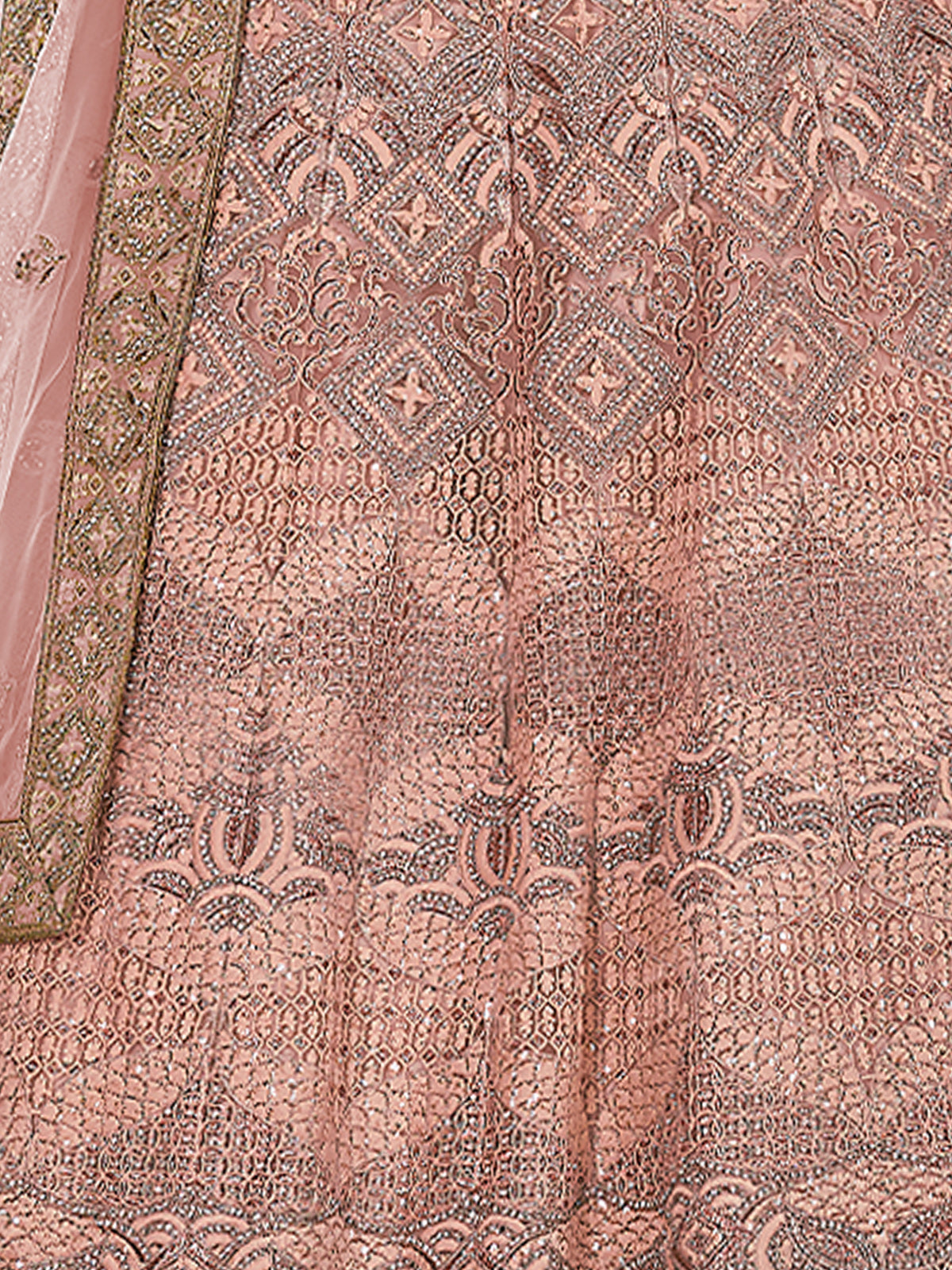 Peach Crepe Semi Stitched Lehenga With Unstitched Blouse