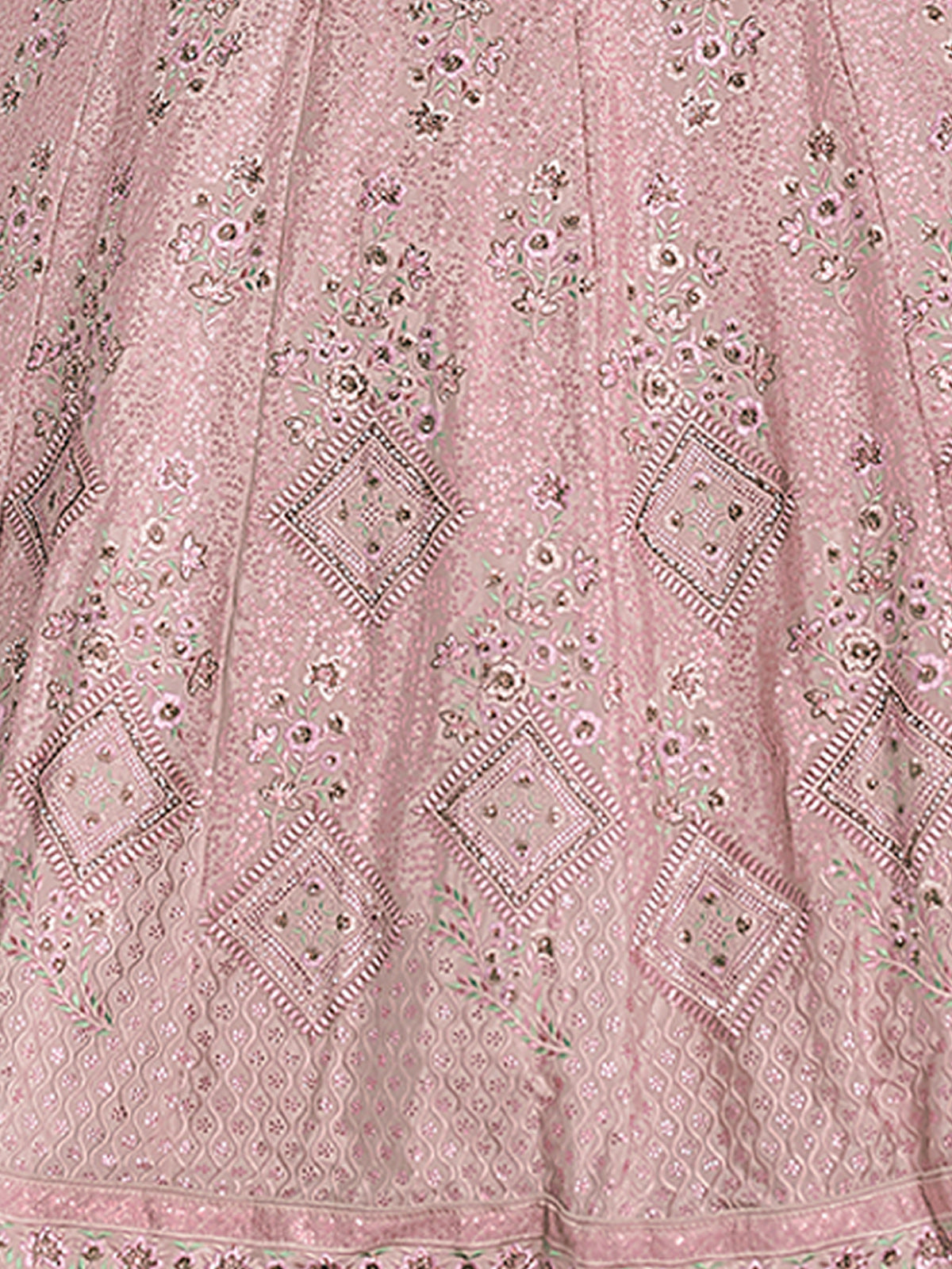 Pink Embroidered Semi Stitched Lehenga With Unstitched Blouse
