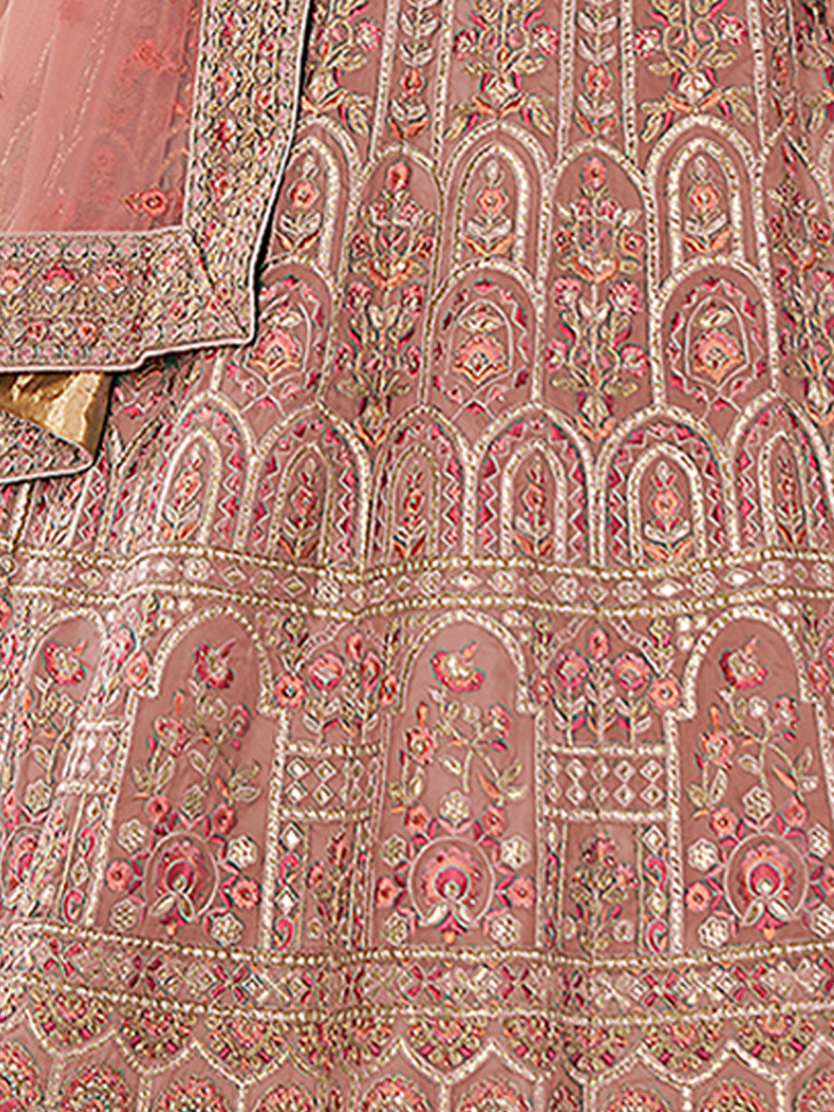 Peach Embroidered Organza Semi Stitched Lehenga With Unstitched Blouse
