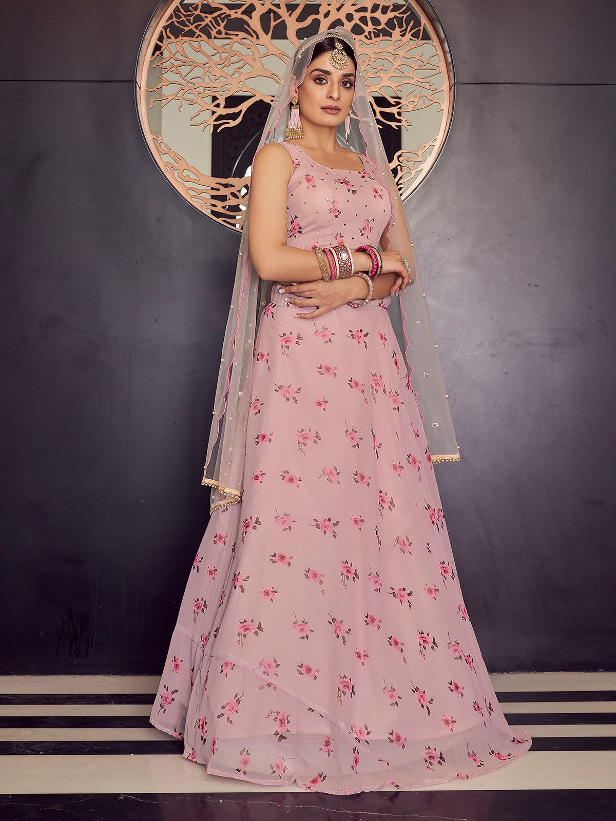 Designer Pink Semi Stitched Lehenga With Unstitched Blouse