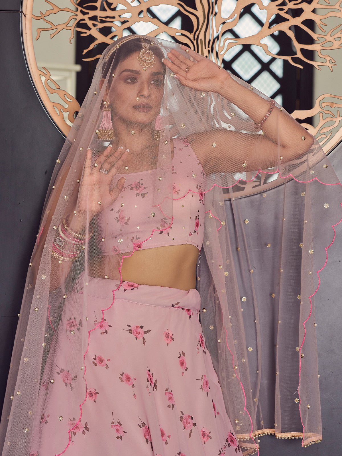 Designer Pink Semi Stitched Lehenga With Unstitched Blouse