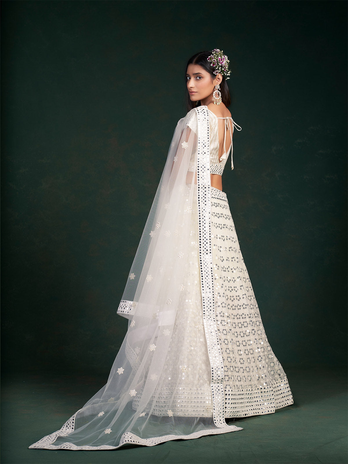White Embroidered Festive Semi Stitched Lehenga With  Unstitched Blouse
