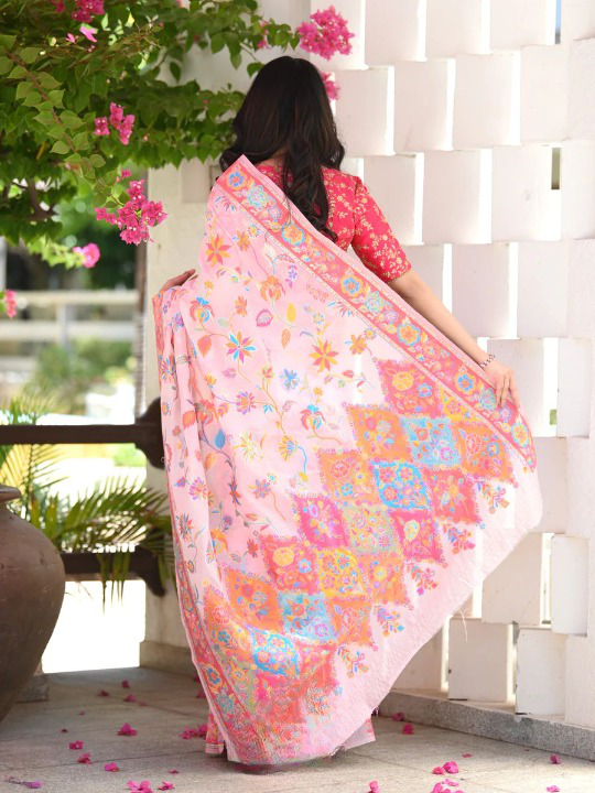 Snappy Pink Pashmina saree With Prodigal Blouse Piece