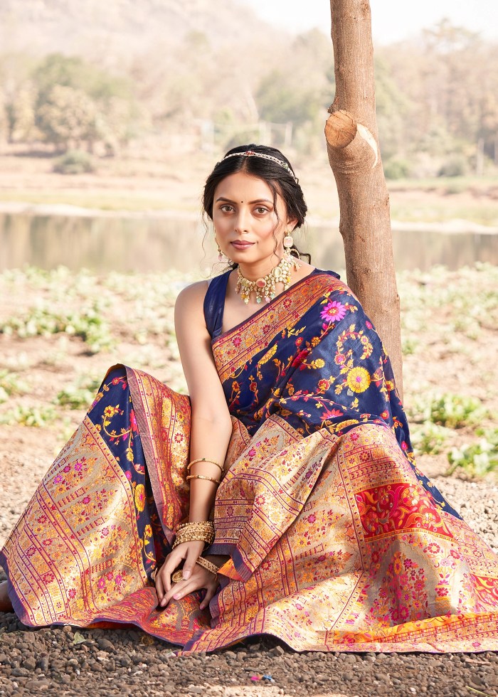 Amiable Blue Pashmina saree With Snazzy Blouse Piece