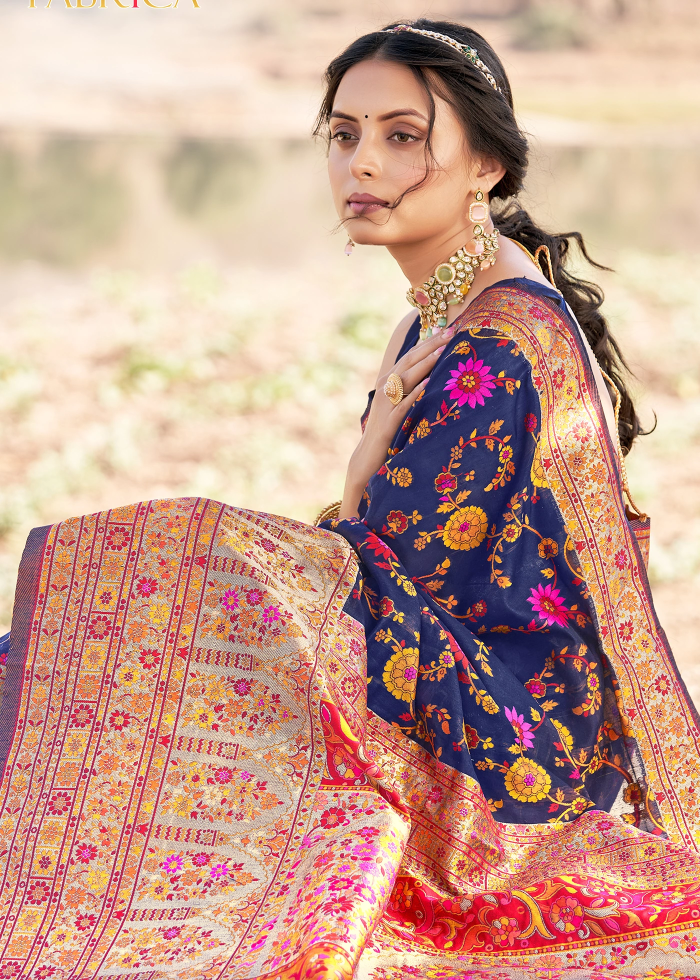Amiable Blue Pashmina saree With Snazzy Blouse Piece