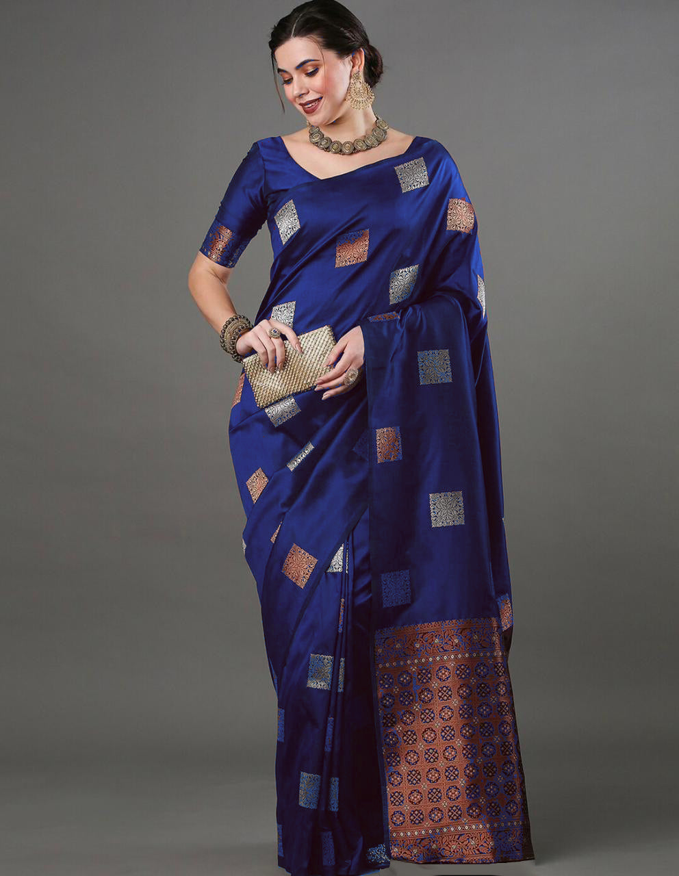Nemesis Blue Soft Silk Saree With Gossamer Blouse Piece