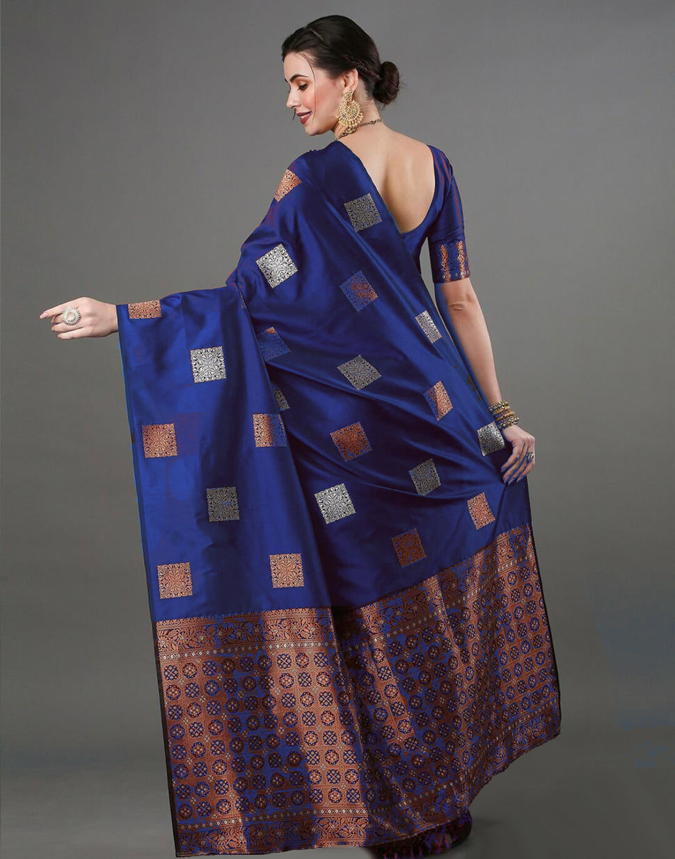 Nemesis Blue Soft Silk Saree With Gossamer Blouse Piece