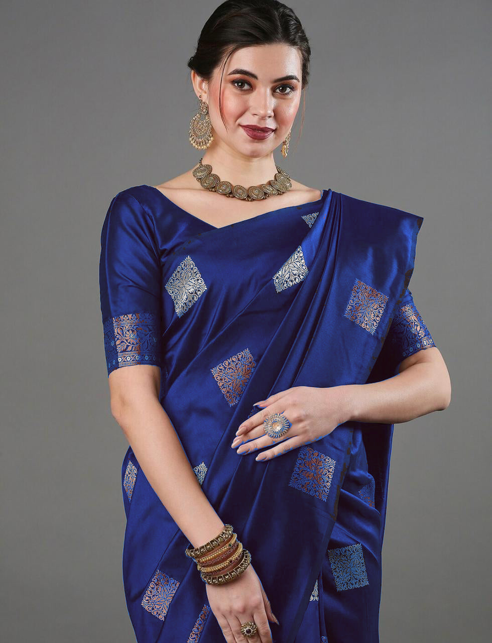 Nemesis Blue Soft Silk Saree With Gossamer Blouse Piece