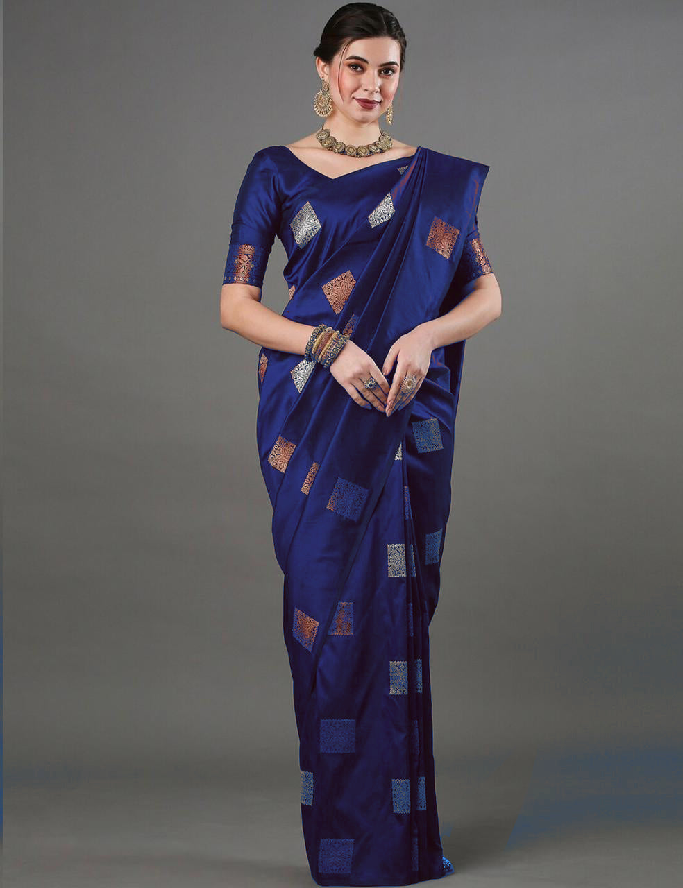 Nemesis Blue Soft Silk Saree With Gossamer Blouse Piece
