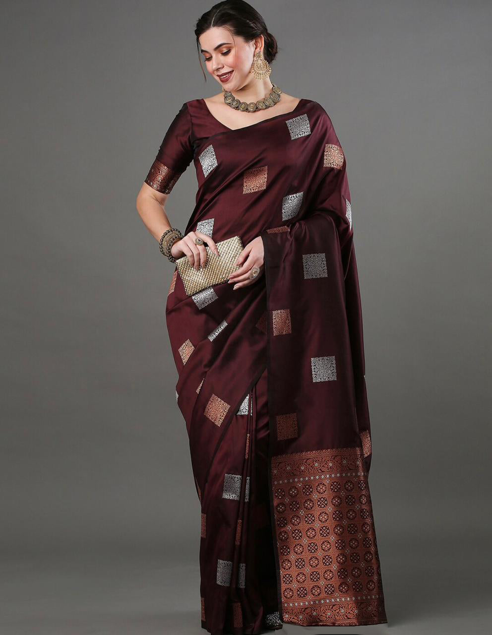 Preferable Wine Soft Silk Saree With Flamboyant Blouse Piece