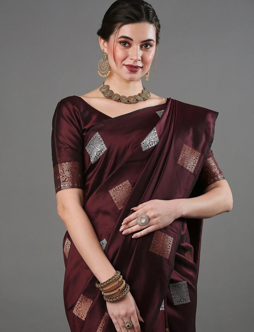 Preferable Wine Soft Silk Saree With Flamboyant Blouse Piece