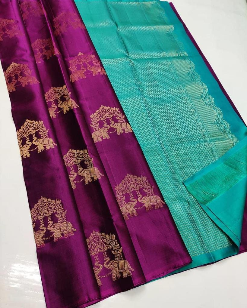 Ethnic Purple Soft Silk Saree With Engrossing Blouse Piece