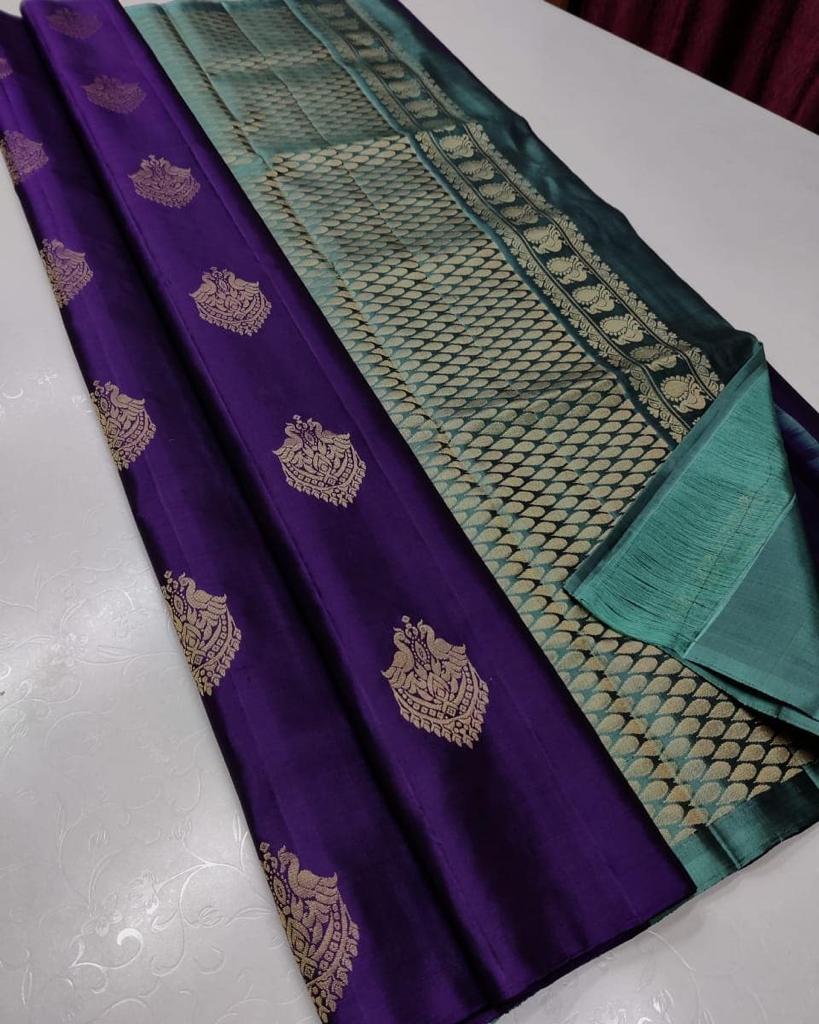 Hypnotic Purple Soft Silk Saree With Radiant Blouse Piece