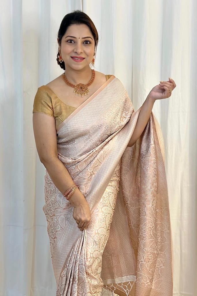 Impressive Beige Soft Silk Saree With Breathtaking Blouse Piece