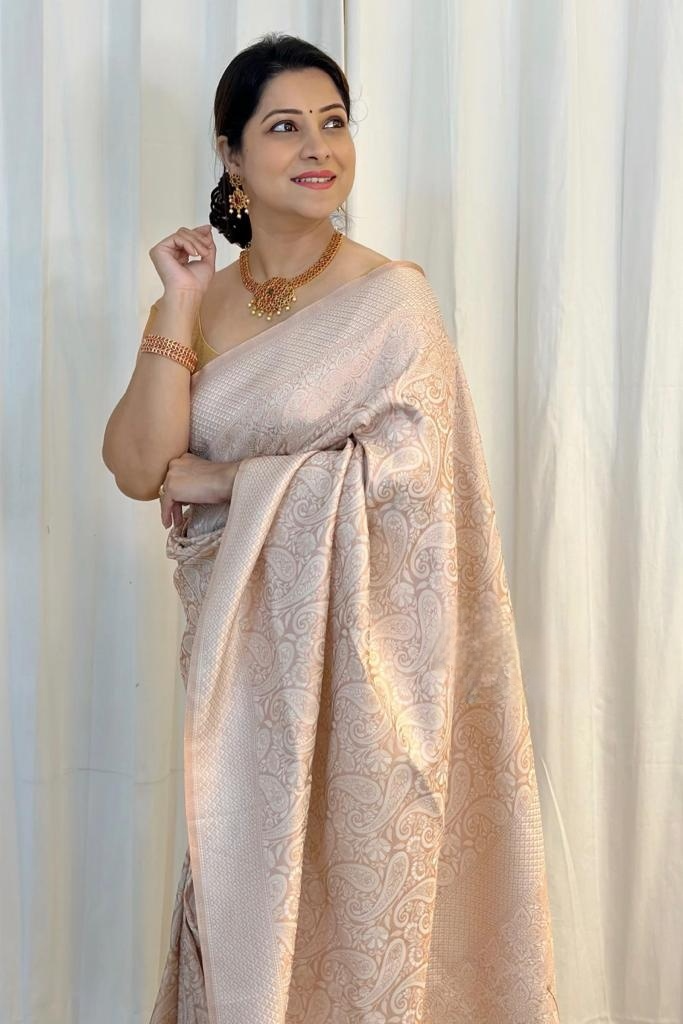Impressive Beige Soft Silk Saree With Breathtaking Blouse Piece