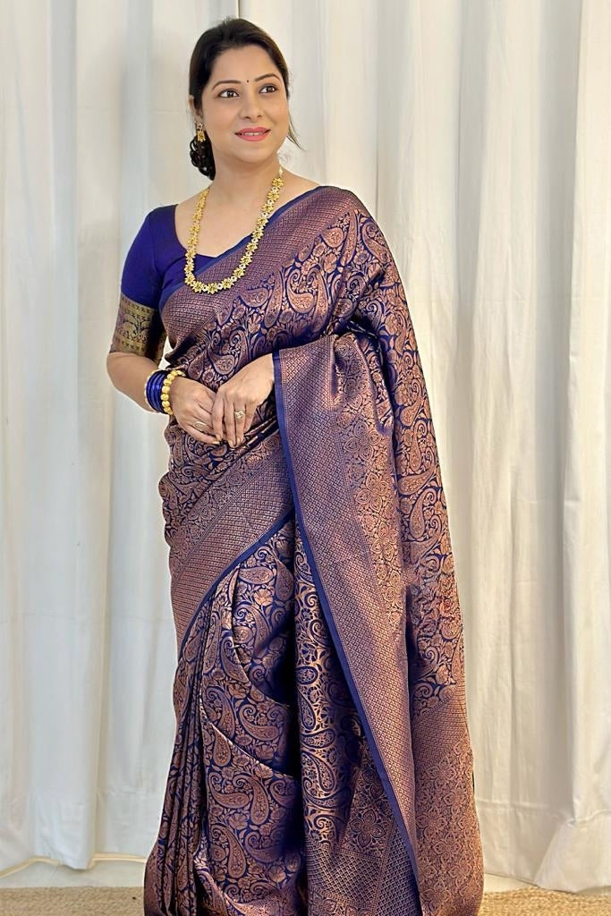Staggering Blue Soft Silk Saree With Felicitous Blouse Piece