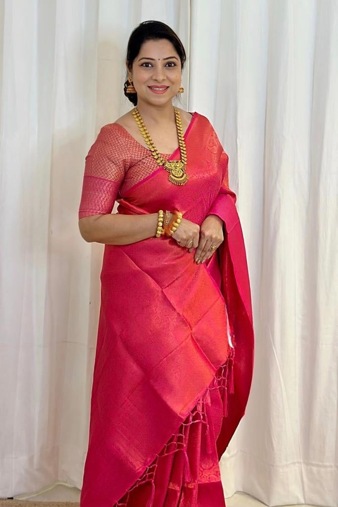 Nemesis Dark Pink Soft Silk Saree With Scintilla Blouse Piece
