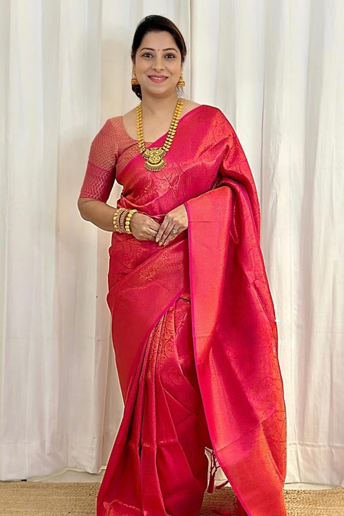 Nemesis Dark Pink Soft Silk Saree With Scintilla Blouse Piece