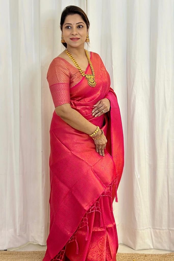 Nemesis Dark Pink Soft Silk Saree With Scintilla Blouse Piece