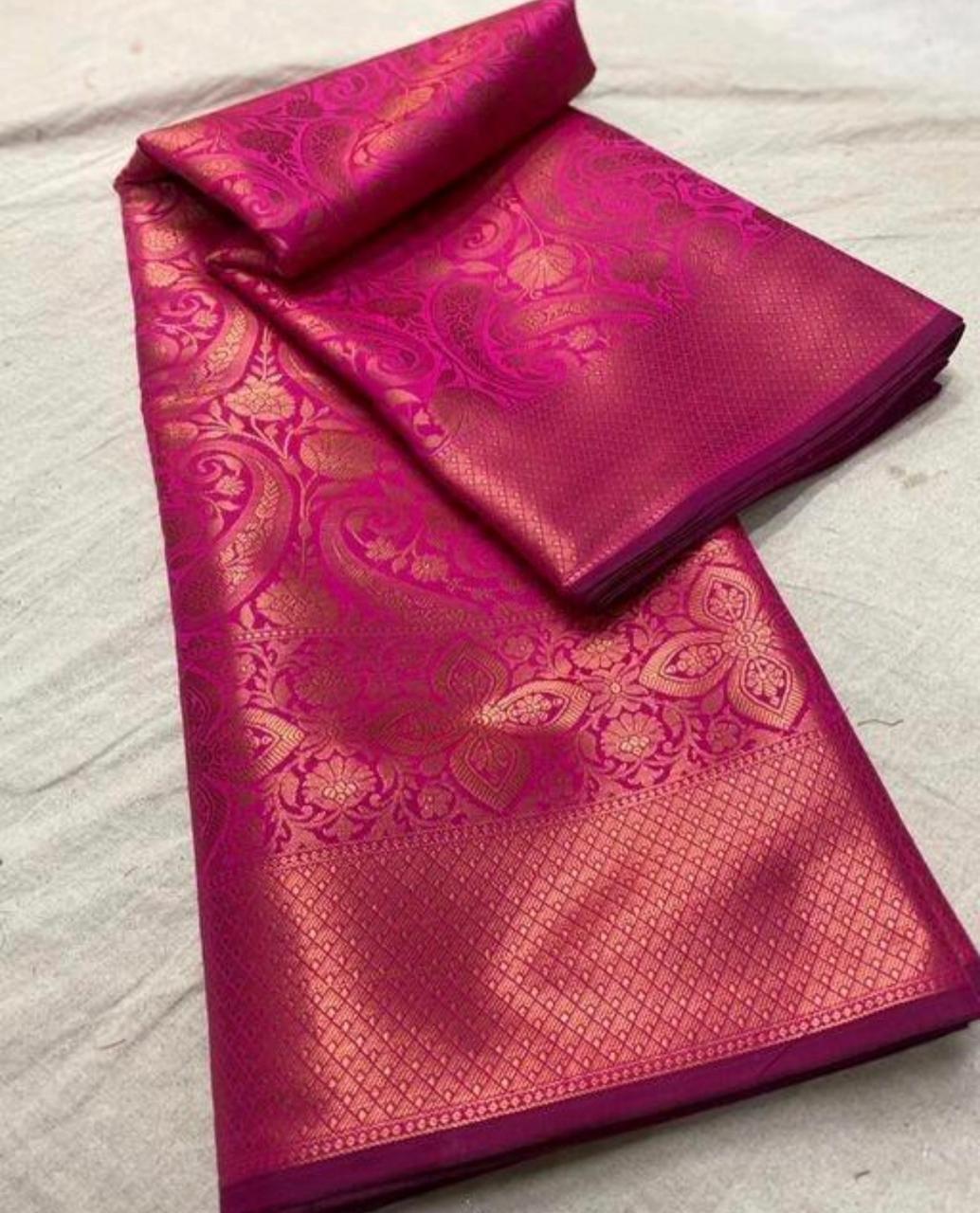 Nemesis Dark Pink Soft Silk Saree With Scintilla Blouse Piece
