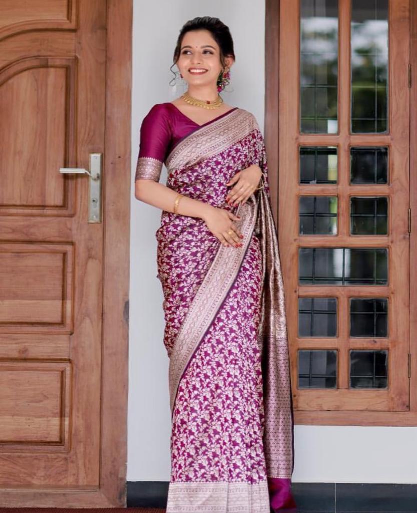 Prodigal Purple Soft Silk Saree With Elaborate Blouse Piece