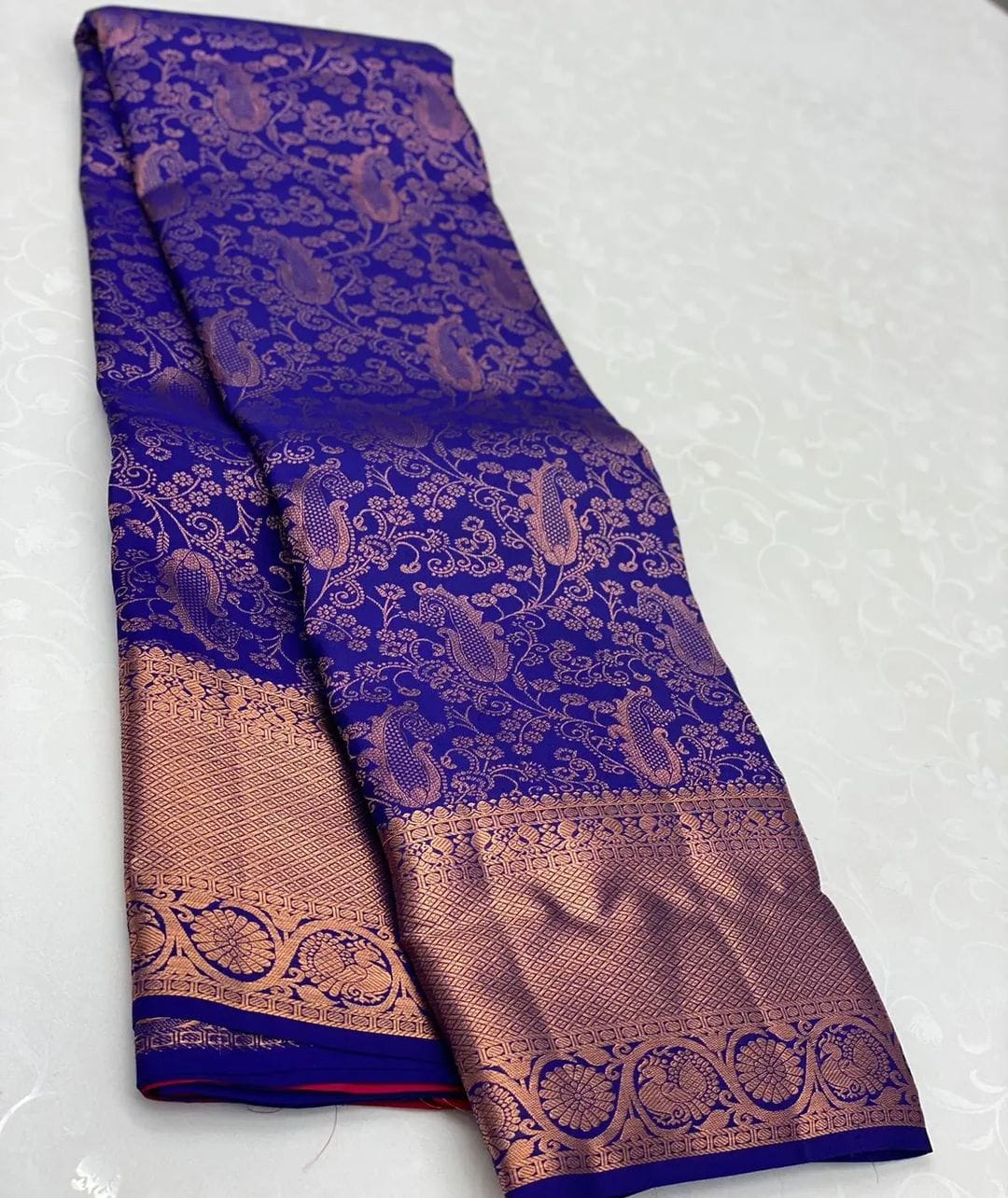 Tempting Blue Soft Silk Saree With Supernal Blouse Piece