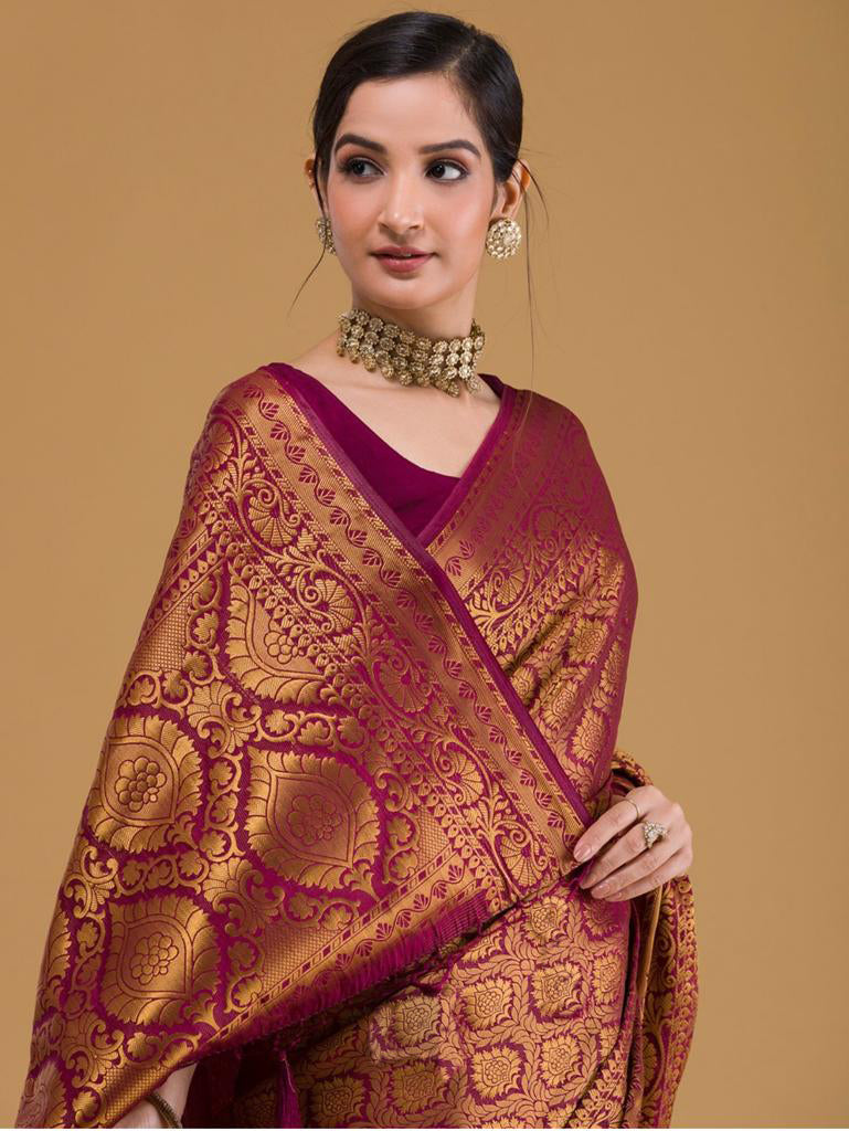 Fancifull Red Soft Silk Saree With Blissful Blouse Piece