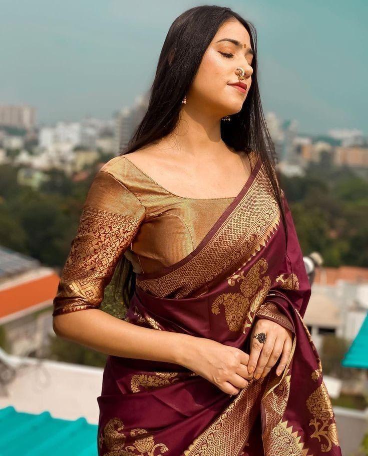 Amazing Wine Soft Silk Saree With Classy Blouse Piece