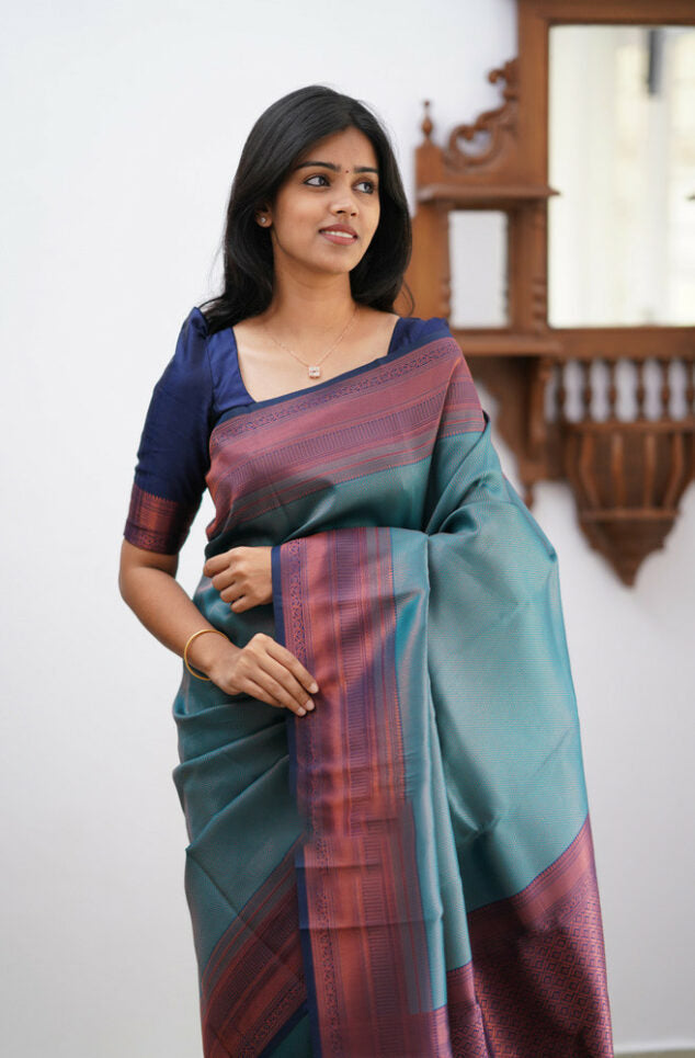 Smart Rama Soft Silk Saree With Ravishing Blouse Piece
