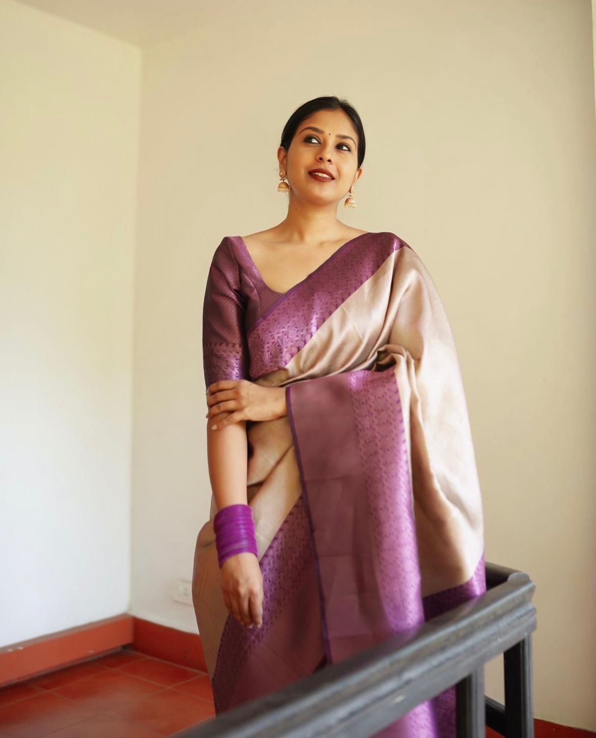 Supernal Beige Soft Silk Saree With Engaging Blouse Piece