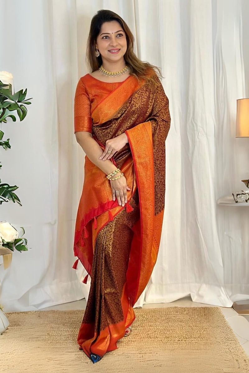 Transcendent Brown Soft Silk Saree With Incomparable Blouse Piece