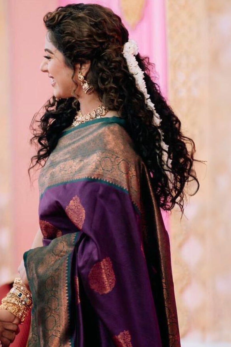 Enchanting Purple Soft Silk Saree With Snazzy Blouse Piece