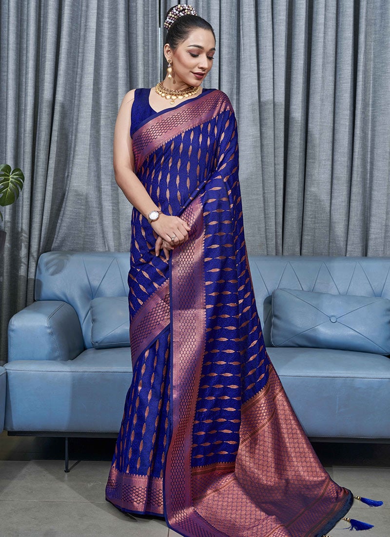 Forbearance Blue Soft Silk Saree With Diaphanous Blouse Piece