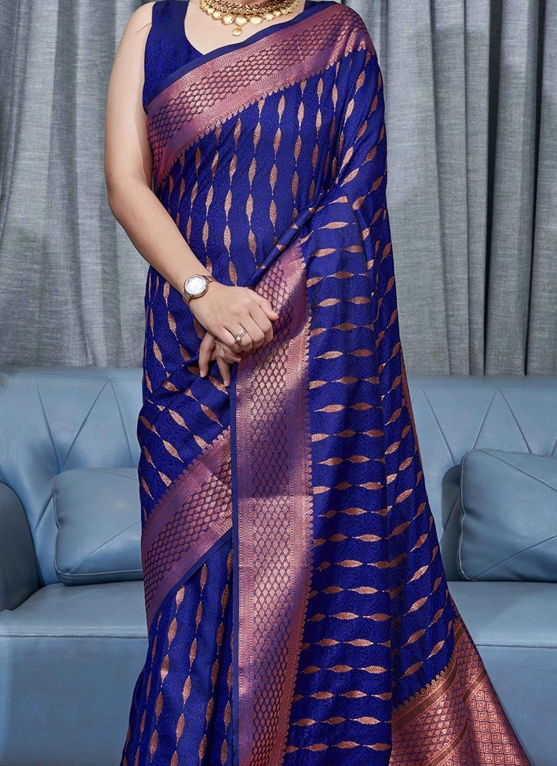 Forbearance Blue Soft Silk Saree With Diaphanous Blouse Piece