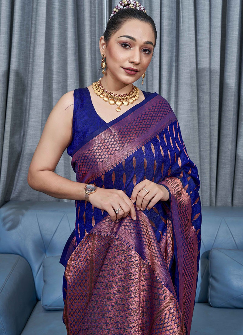 Forbearance Blue Soft Silk Saree With Diaphanous Blouse Piece