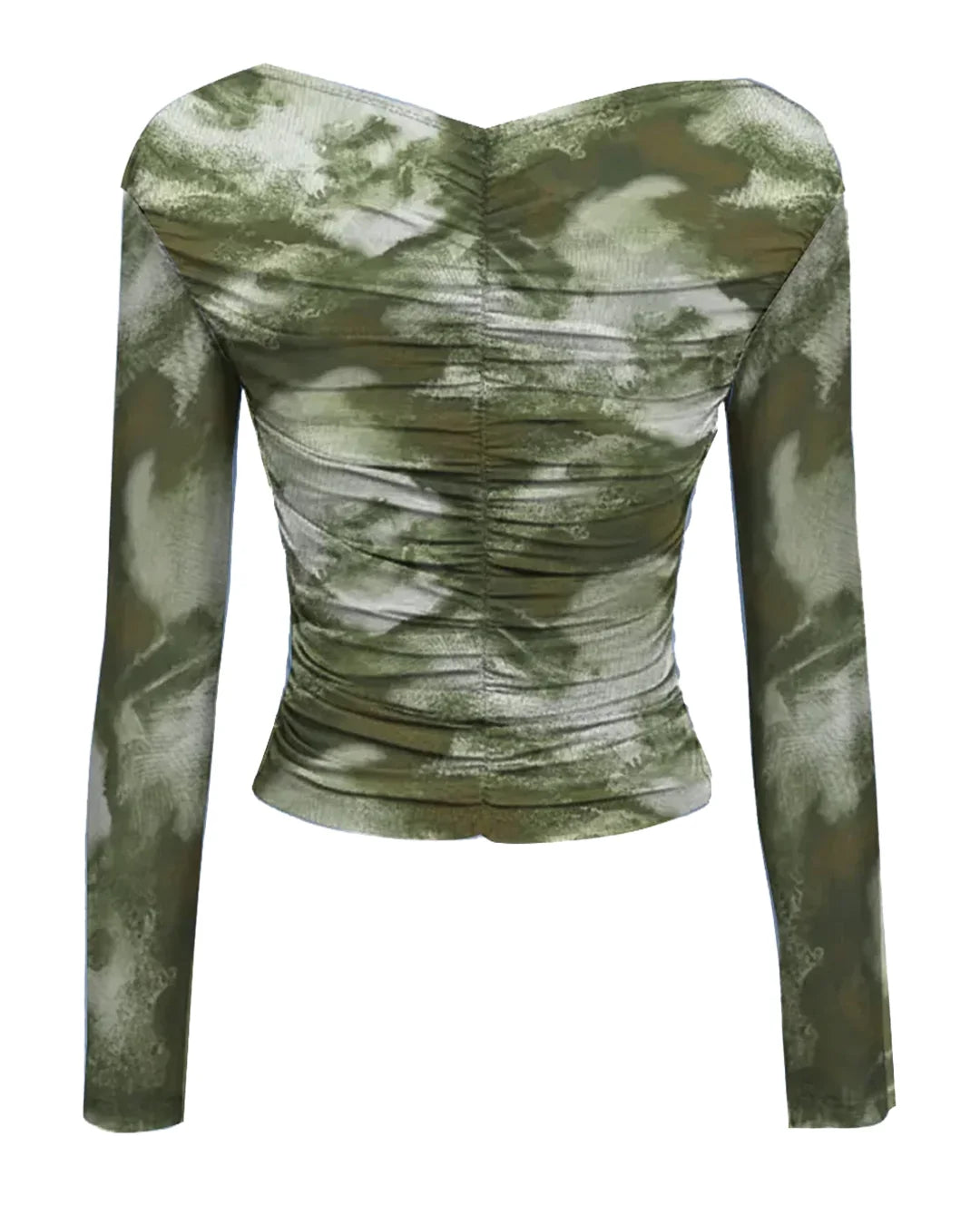 Abstract Long Sleeve Ruched Wrap Top