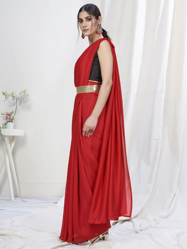 Admiral Red Ready to Wear One Minute Lycra Saree