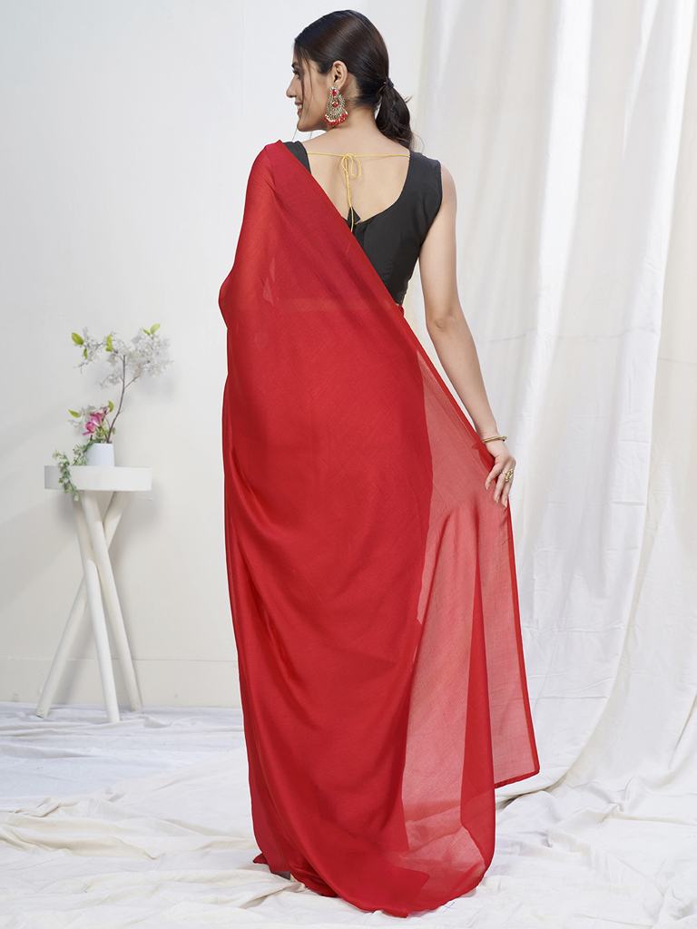 Admiral Red Ready to Wear One Minute Lycra Saree