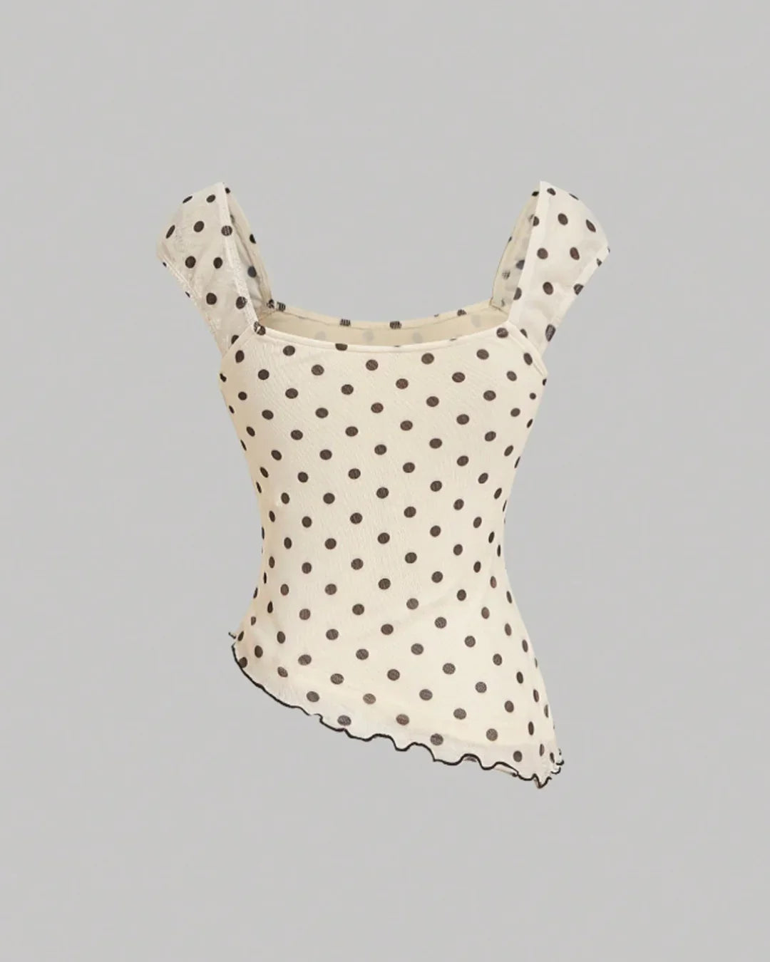 Asymmetric Bow Tie Polka Dot Ruched Hem Top